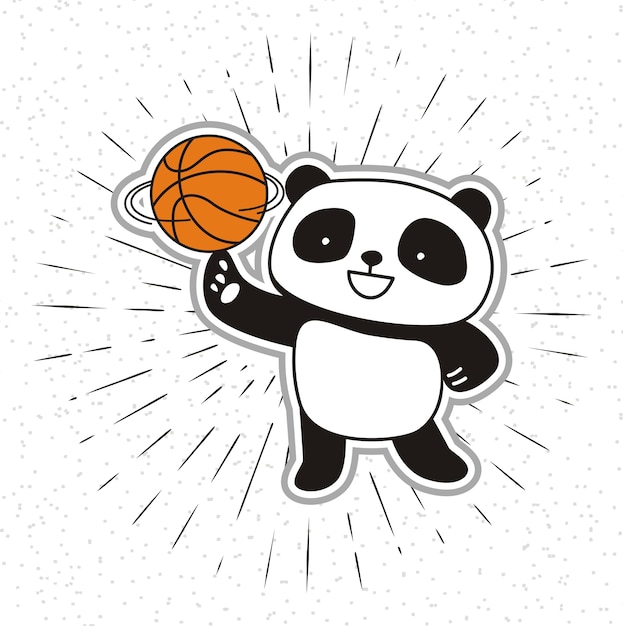 panda playing basket ball on sunburst background