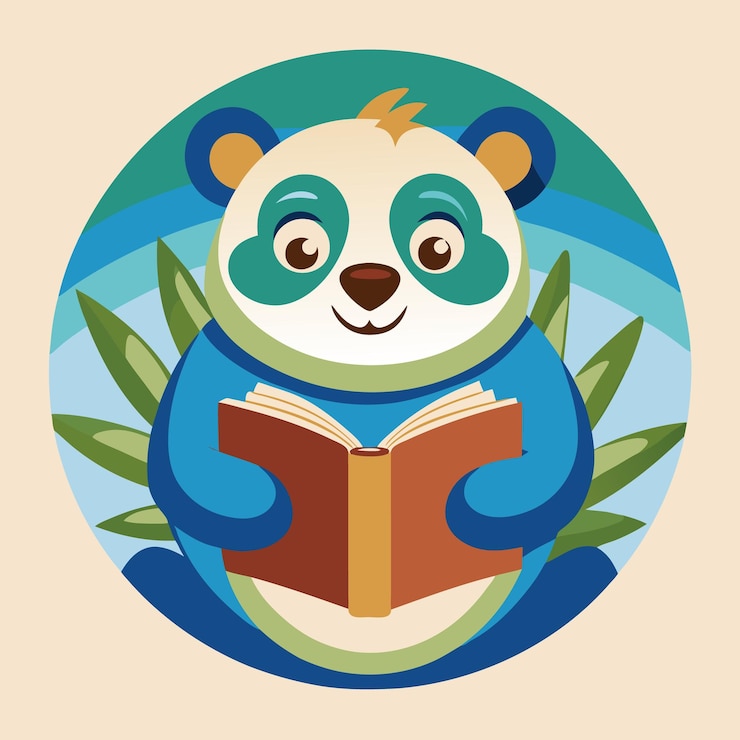 Vector panda reading book logo art vector