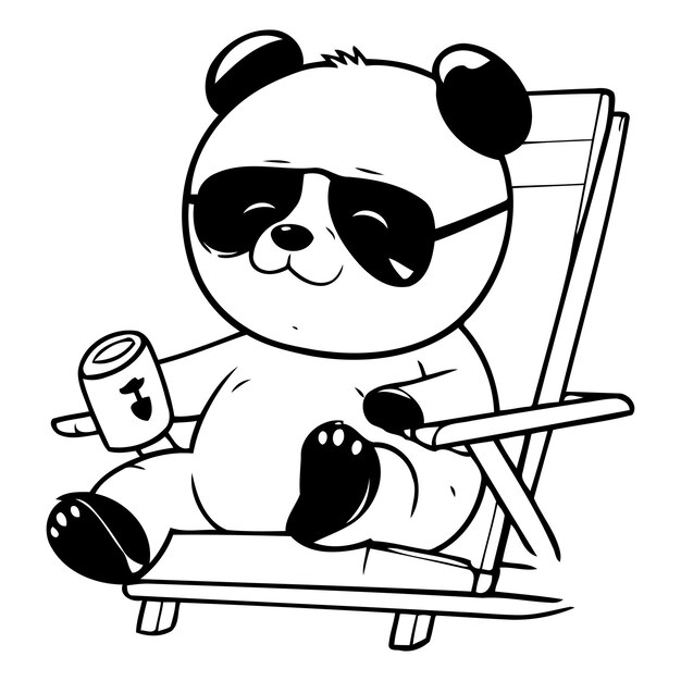 Panda che si rilassa su una chaise longue, illustrazione vettoriale di un personaggio di cartone animato