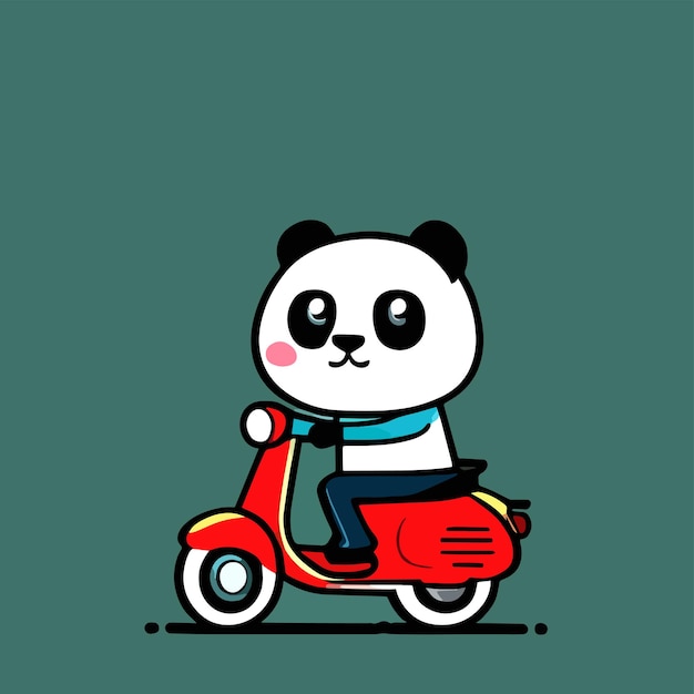 Panda rides a motorcycle flat cartoon design for cute animals premium and simple vector art