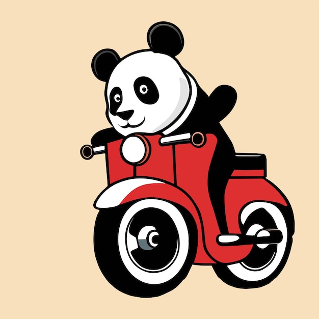 Panda rides a motorcycle flat cartoon design for cute animals premium and simple vector art