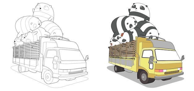 Panda's op de vrachtwagen kleurplaat voor kinderen