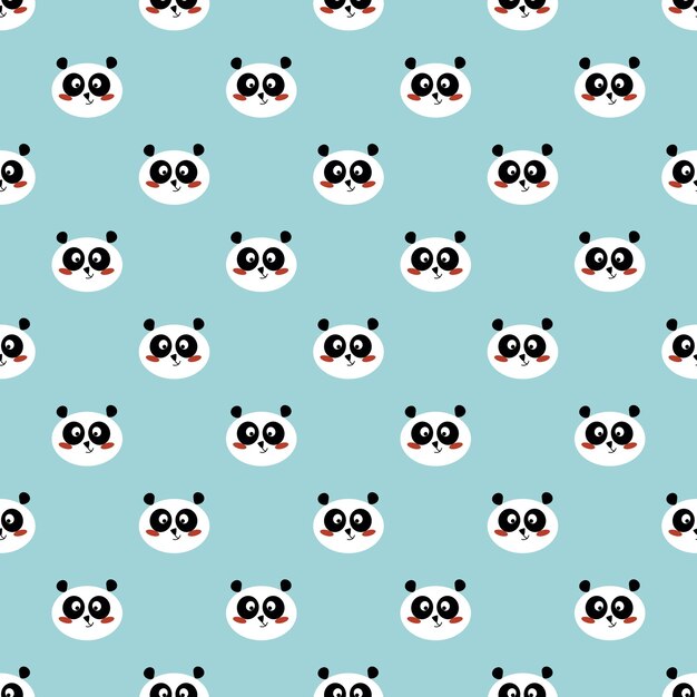 Panda seamless pattern Cute panda face on blue winter background Kids forest wallpaper vector