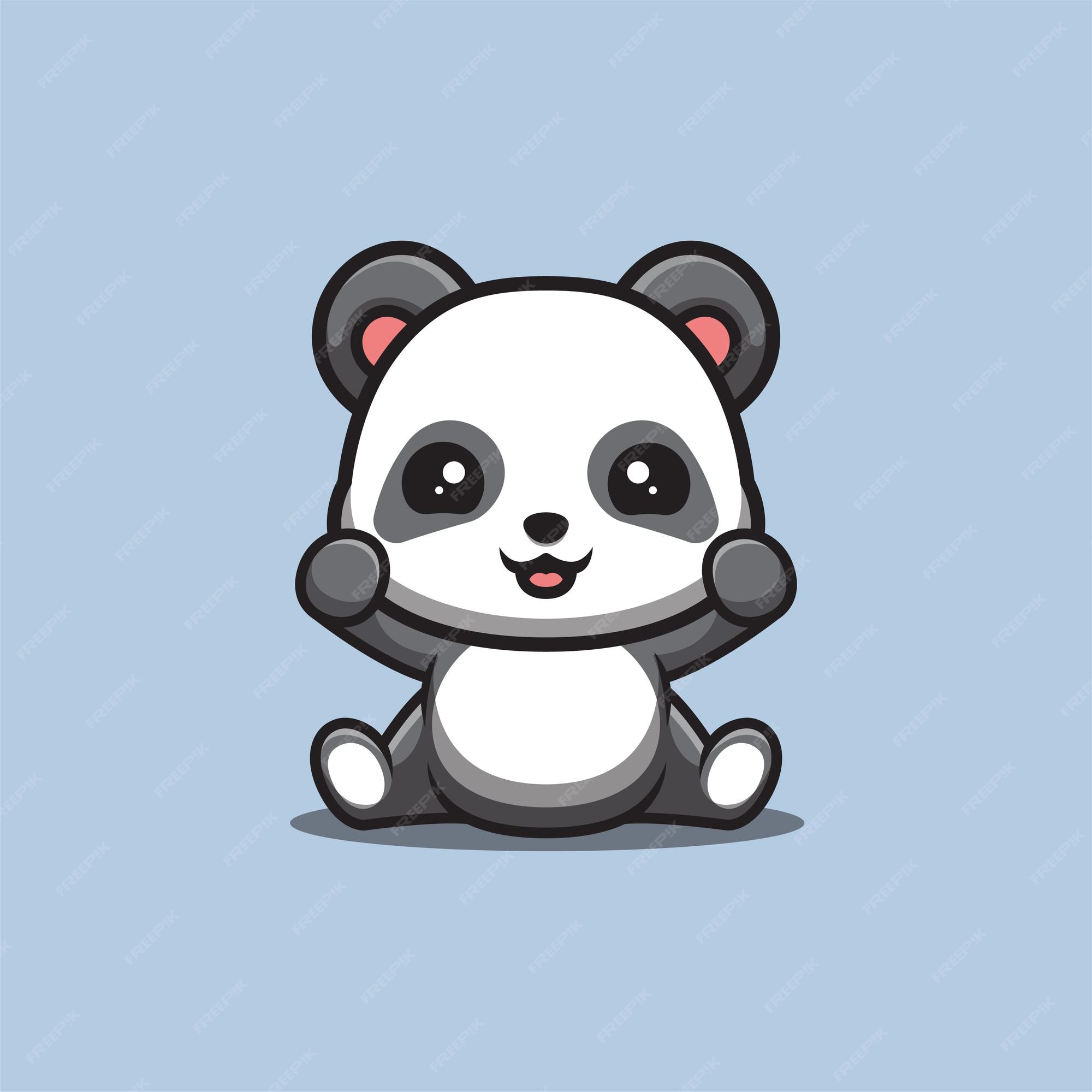 Premium Vector | Panda sitting excited cute creative kawaii cartoon mascot  logo