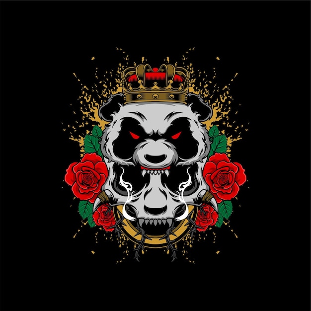 Vector panda skull rose