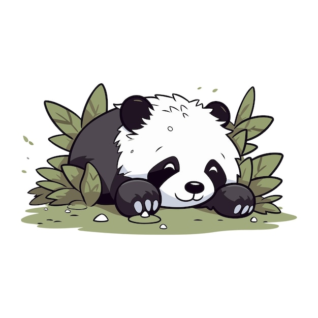 Vector panda slaapt op het gras vector illustratie op witte achtergrond