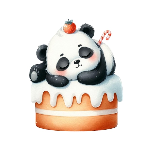 panda slaapt op taart clipart waterverf