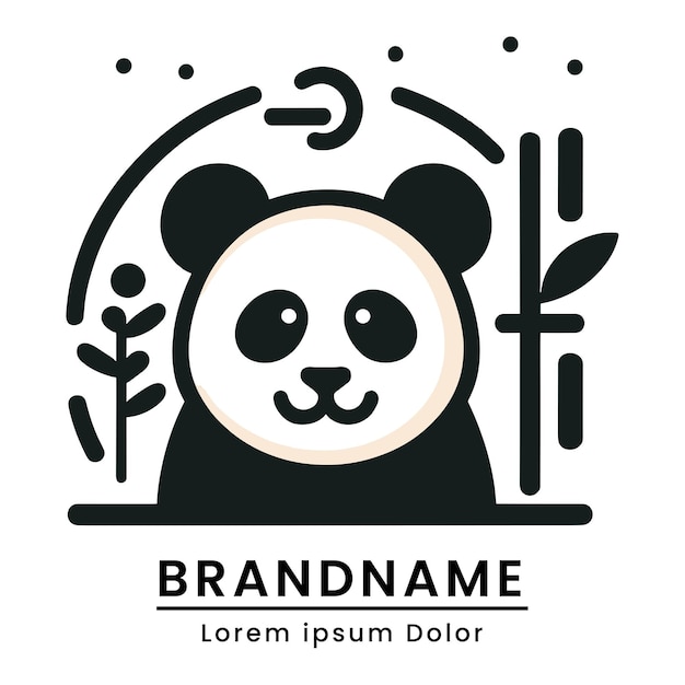 Panda smile logo design cute simple and solid