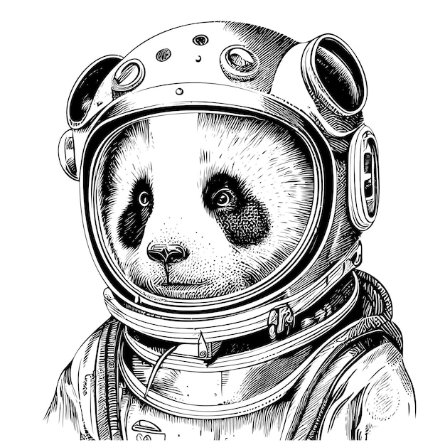 Un panda in tuta spaziale con sopra un casco.