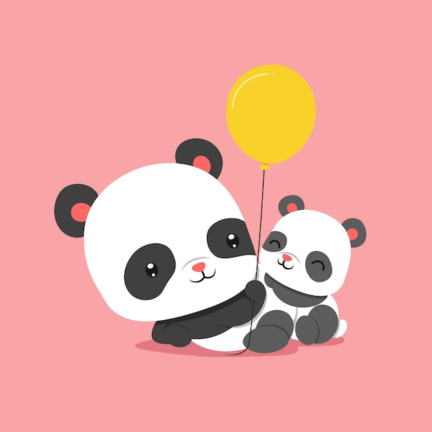 Panda spelen ballonnen met babypanda