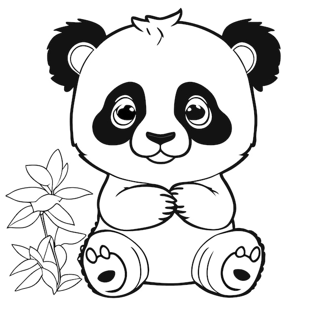 panda in the style of coloring page black and white vector illustration line art