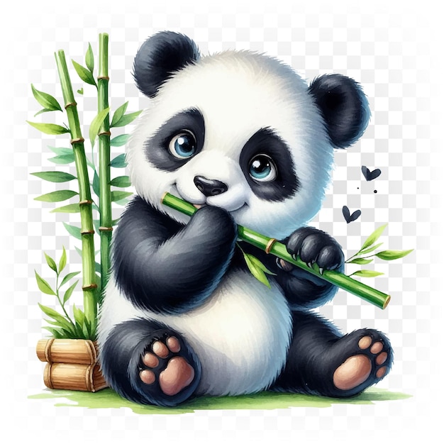 Vector panda a teddy bear with bamboo illustration on a transparent background