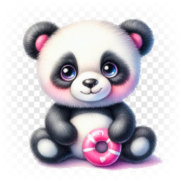 Vector panda a teddy bear with a donut illustration on a transparent background