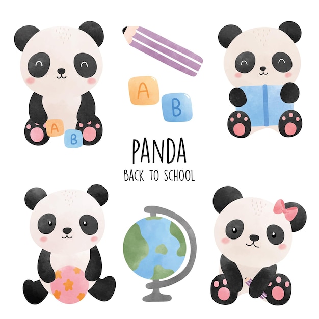 Panda terug naar school schattige panda vectorillustratie