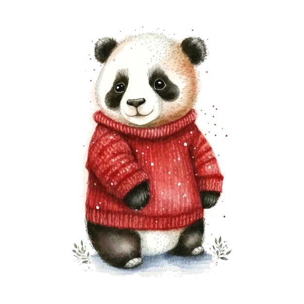 Panda watercolor christmas sweater in watercolor style new year holiday greeting card vector