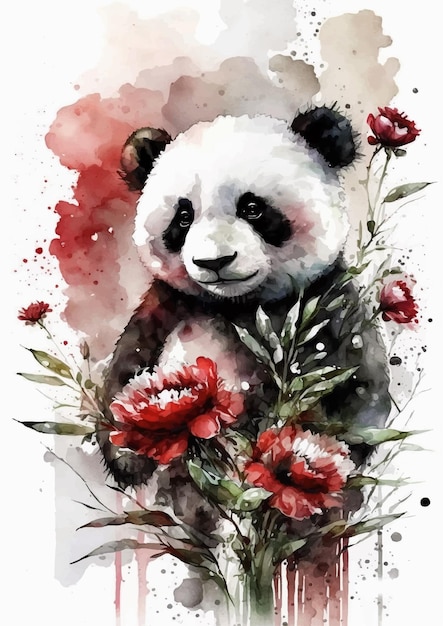 Panda watercolor painting vector design