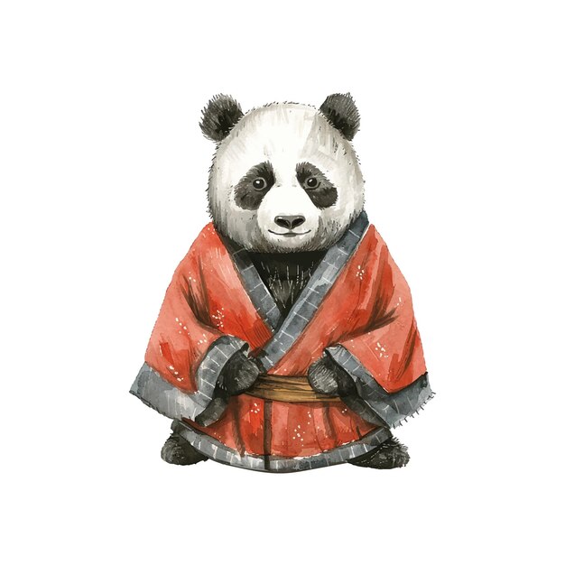 panda wearing chinese cloth vector illustration in watercolor style