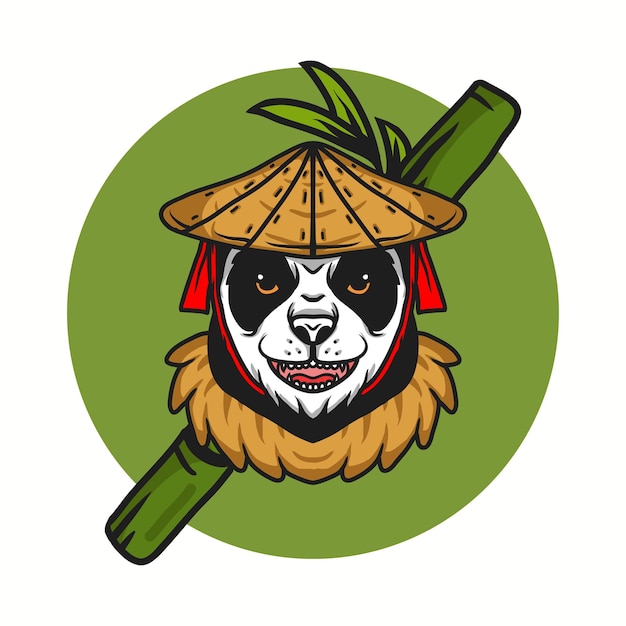 Vector panda wearing connical straw hat vector illustration