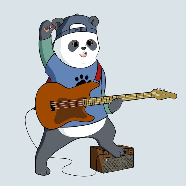 Panda wearing hat playing guitar illustration