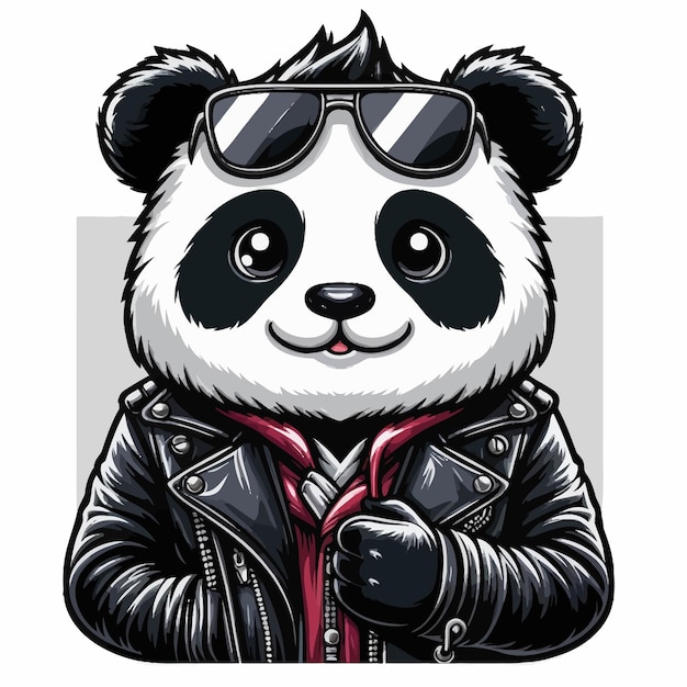 Vector panda wearing leather jacket