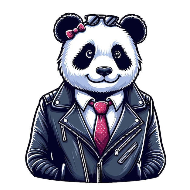 Panda wearing leather jacket