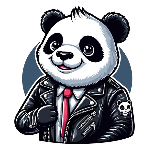 Panda wearing leather jacket