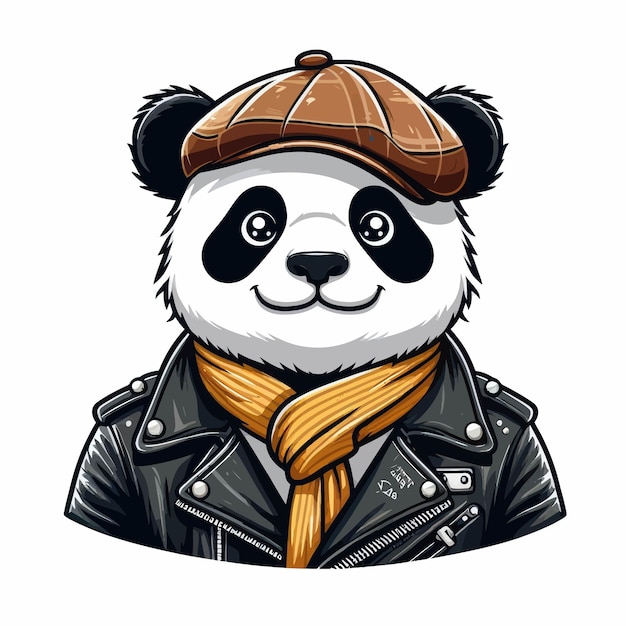 Panda wearing leather jacket