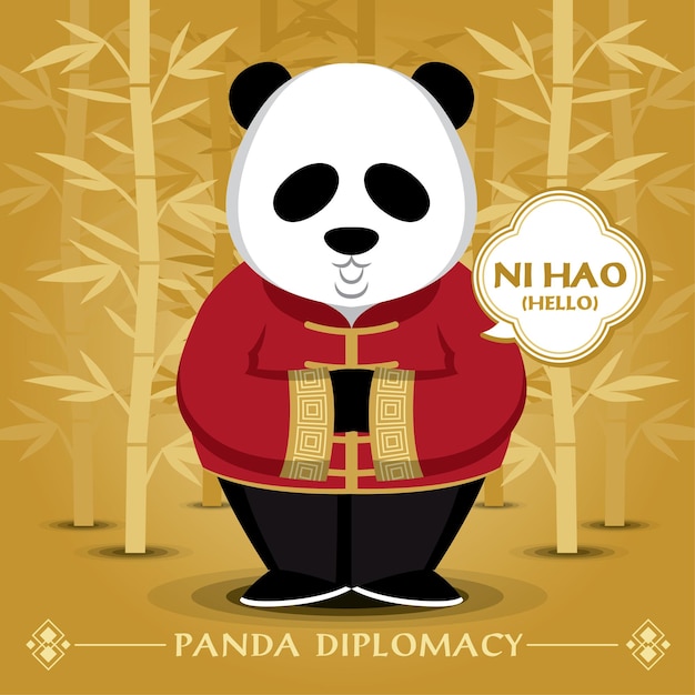 パンダは伝統的な衣装を着て、中国語で挨拶します