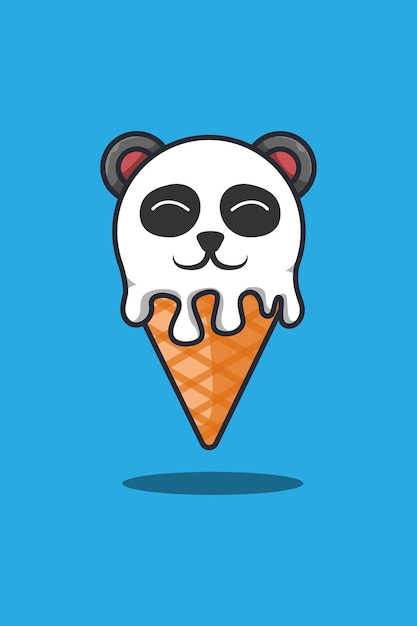 Panda with ice cream cartoon illustration