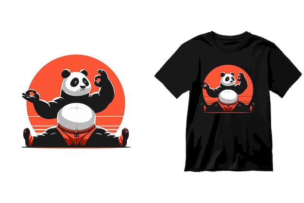 Vettore allenamento panda con postura di yoga t-shirt rosso e arancione design