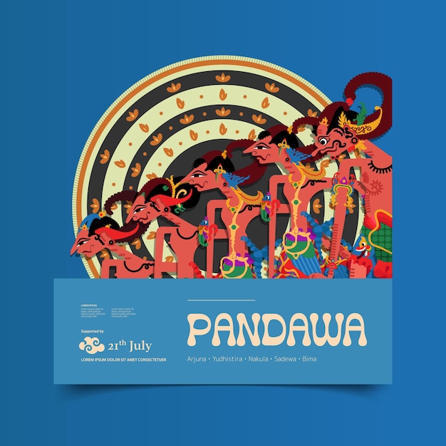 Vector pandawa wayang shadow puppetry design illustration flat design idea