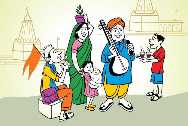 Vector pandharpur wari portrait of hindu warkari