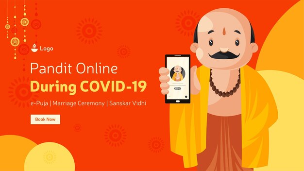 Pandit online during covid19 for epuja banner design template