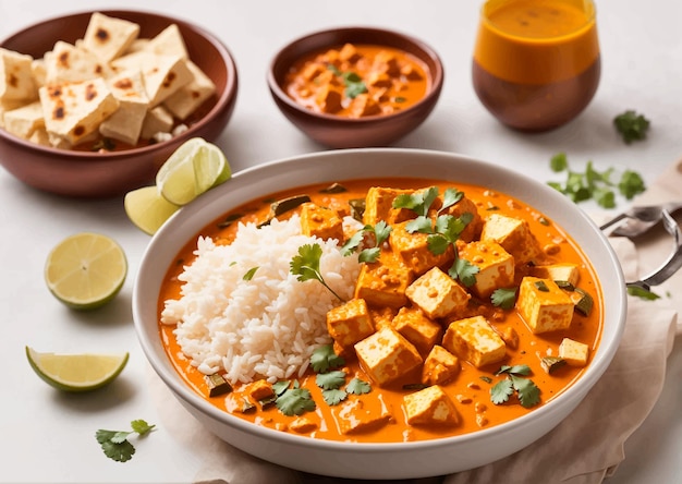 Vector paneer curry white background