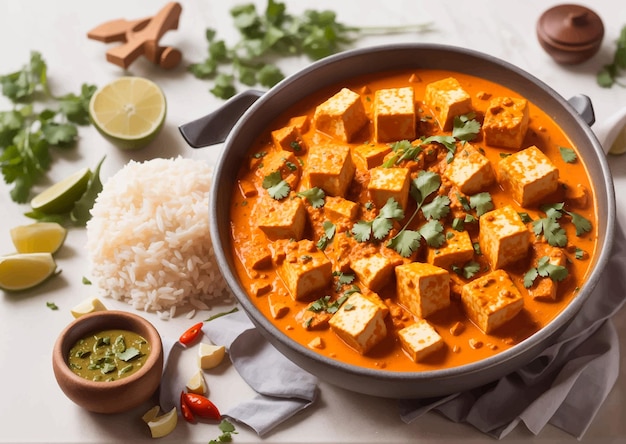 Vector paneer curry white background