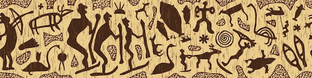 Vector panel on the ethnic theme, a series of petroglyphs, rock paintings, vector design