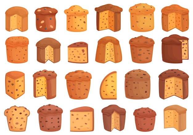 Panettone icons set cartoon vector Bake bread