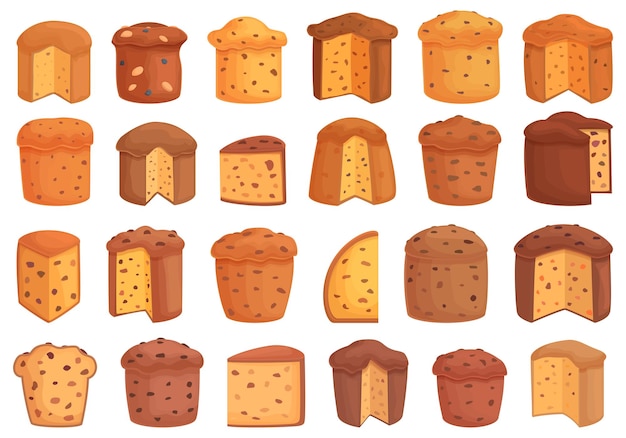 Panettone pictogrammen instellen cartoon vector Bak brood