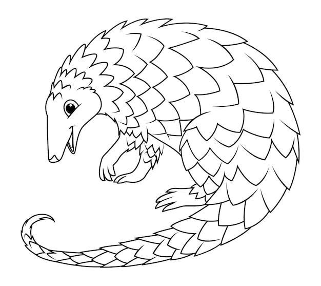 Pangolin Cartoon Animal Illustration BW