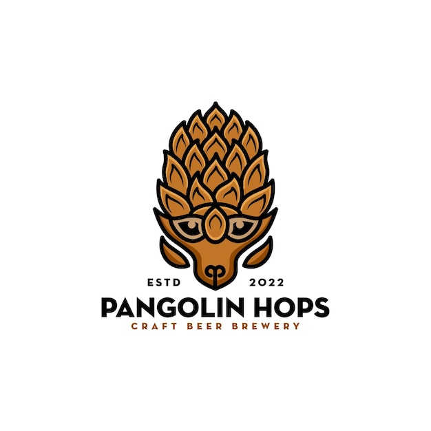 パンゴリンホップのロゴデザインホップのロゴのアイデアとパンゴリンクラフトビールのロゴ概念的なモダンなアイコン
