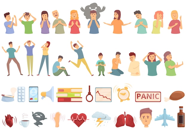 Panic attack icons set cartoon vector. anxiety panic