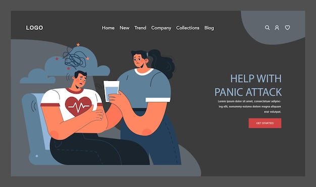 Panic attack web banner or landing page dark or night mode mental health disorder phobia frustration