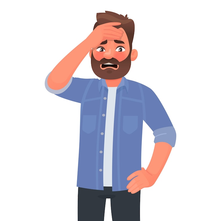 Vector panic. a man expresses emotions of anxiety and shock. stress and anxiety. amazed guy character. vector illustration in cartoon style