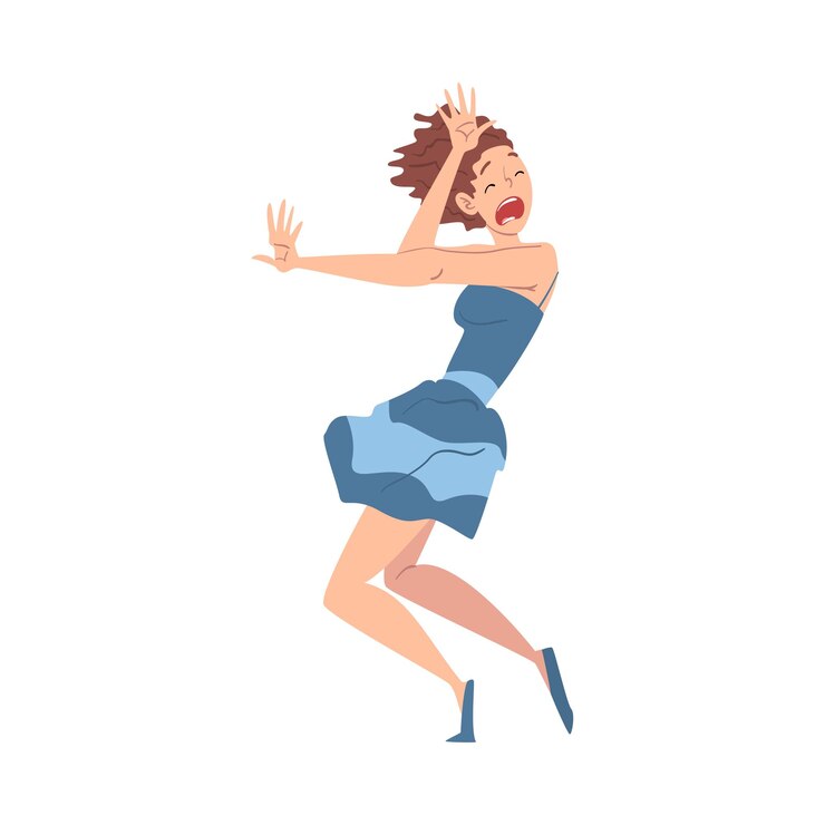 Vector panicked and scared woman worried scared nervous person human emotions and feelings vector illustration