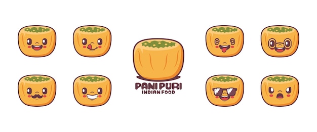 Panipuri cartoon traditioneel Indiaas eten vector illustratie pictogram emoticons tekenfilms