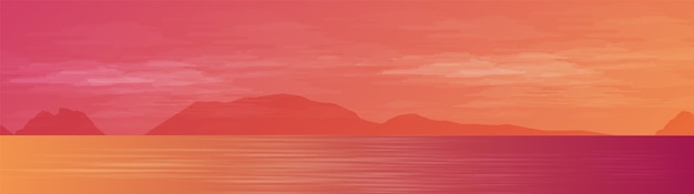 Vettore panorama bellissimo mare sullo sfondo del paesaggio, sole e tramonto concept design