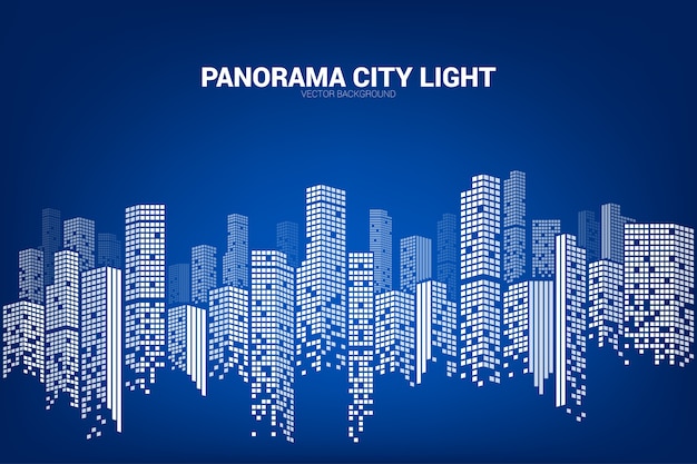 Panorama city Building background with windows pixel shape