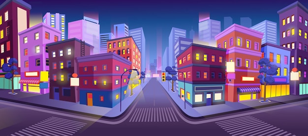 Панорамные городские здания с магазинами, бутиком, кафе, книжным магазином, торговым центром и светофором