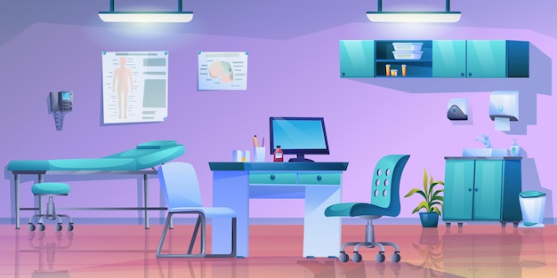 Vector panorama of doctors office interior clinic room