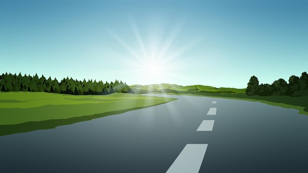 Vector panorama of empty road in countryside